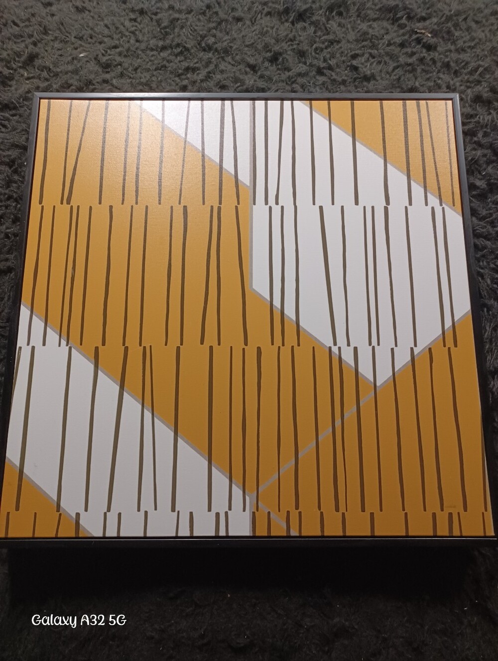 Framed Abstract Geometric Art Print, Landscape, Yellow/White w/ Black Lines